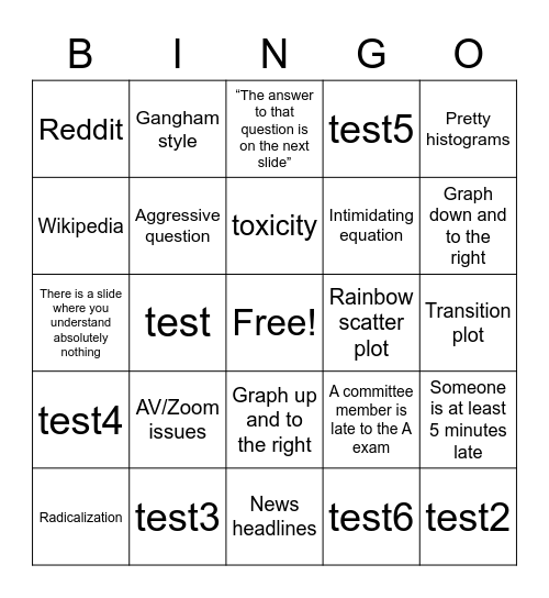 Katy A exam Bingo Card