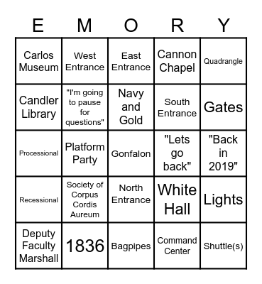 Commencement Marshalls Meeting Shots Bingo Card