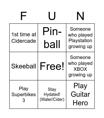 HP NextGen Cidercade Bingo Card