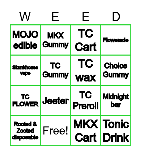 Budtender Bingo Card