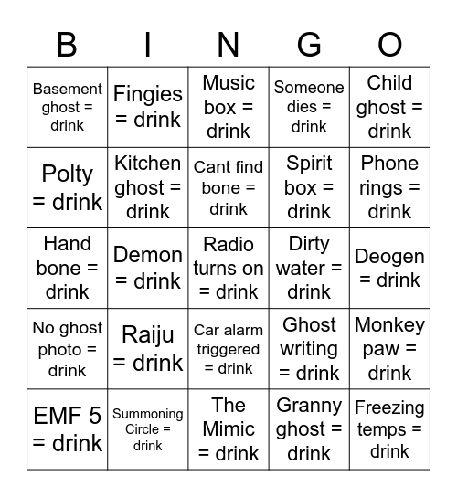 Drunk Phasmo Bingo 1.0 Bingo Card