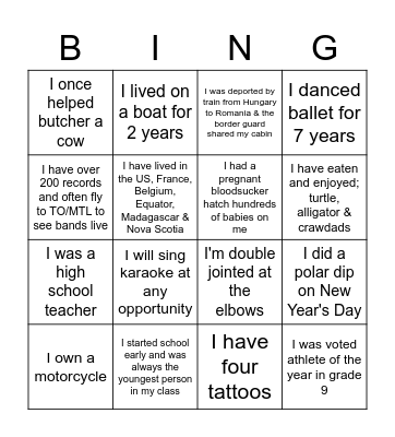 LSI Fun Facts Bingo Card