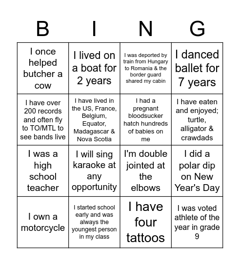 LSI Fun Facts Bingo Card