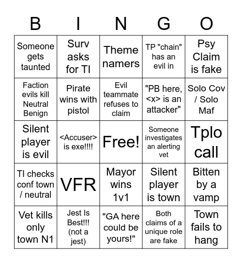 ToS Bingo Card