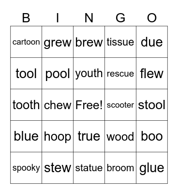 oo, ew, ue Bingo Card