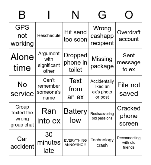 Mercury Retrograde Bingo Card