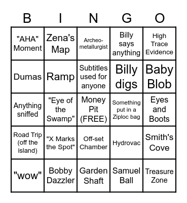 Curse of Oak Island Bingo Card