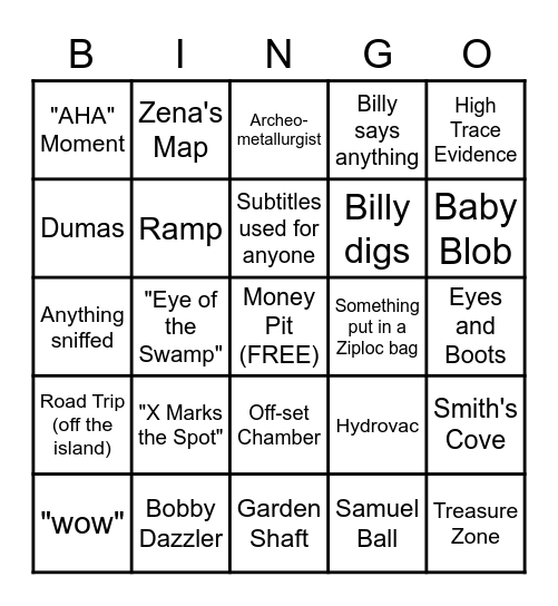 Curse of Oak Island Bingo Card