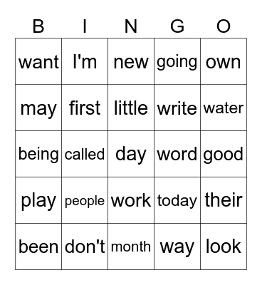 WORD LIST 7 Bingo Card