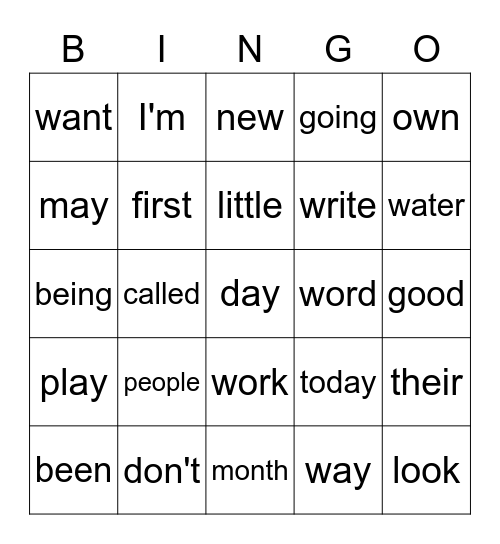 WORD LIST 7 Bingo Card