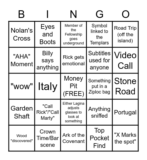 Curse of Oak Island Bingo Card