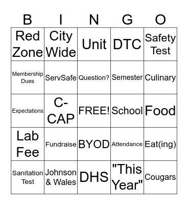 First Day Bingo Card