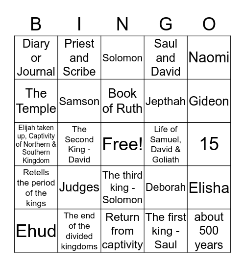 Old Testament Overview (cards 25-49) Bingo Card