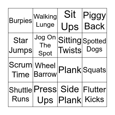 Hornettes Fitness Bingo Card