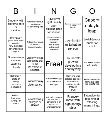 Vocabulary #1 Bingo Card