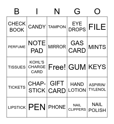 WHAT'S IN YOUR PURSE Bingo Card