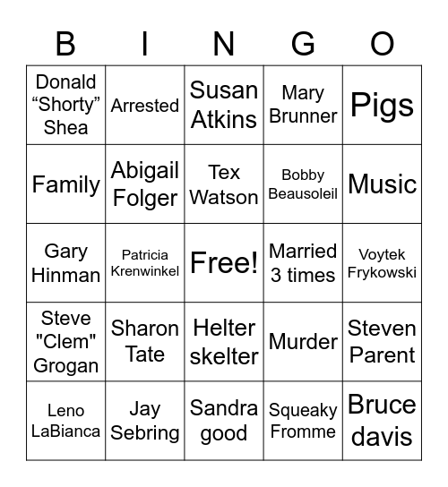 Manson Bingo Card