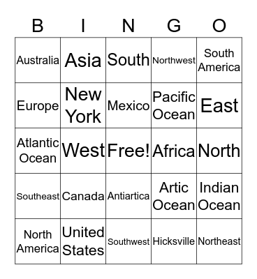 North America- mapping Bingo Card