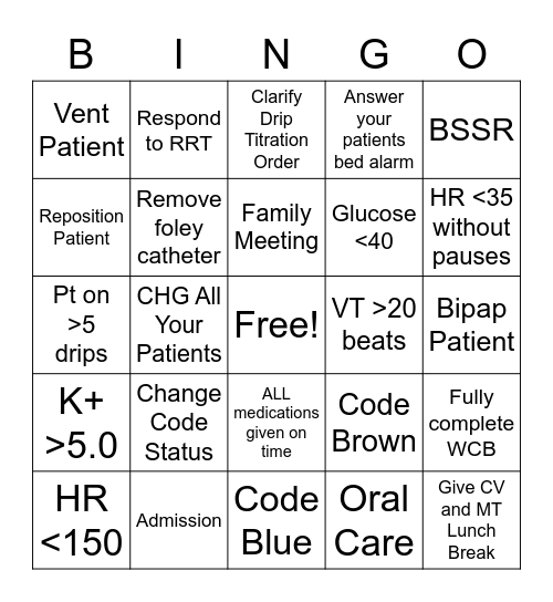 Happy Nurse's and PCT Week Bingo Card