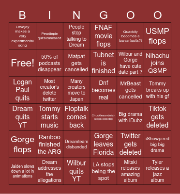 2023 Internat Bingo Card