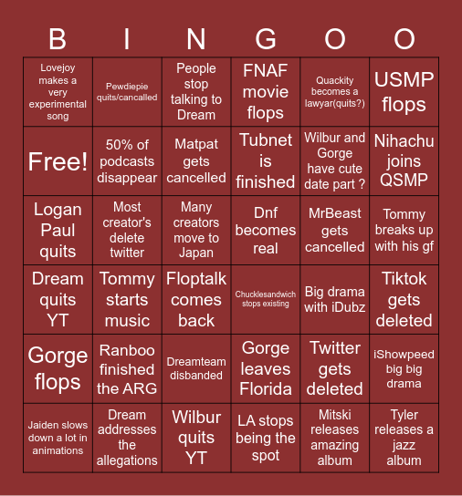 2023 Internat Bingo Card