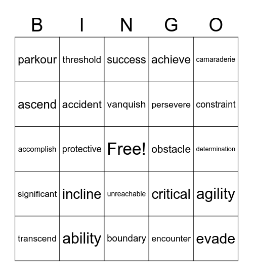 Extreme Sports Bingo Card