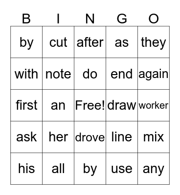 sight words 1 Bingo Card