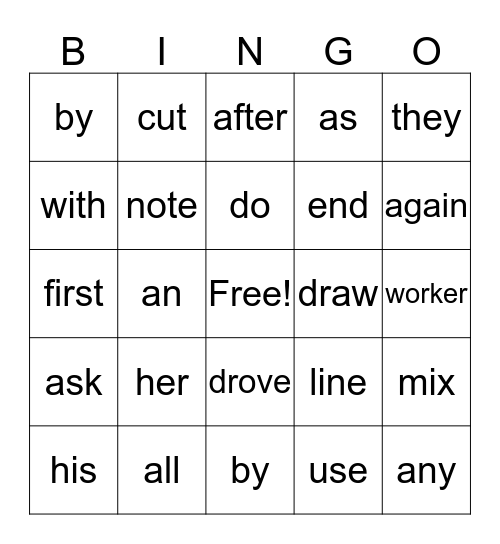 sight words 1 Bingo Card