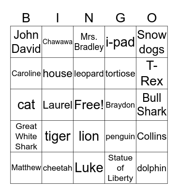 nouns Bingo Card