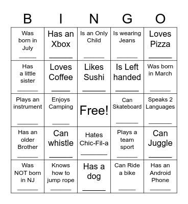 Untitled Bingo Card