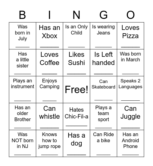 Untitled Bingo Card
