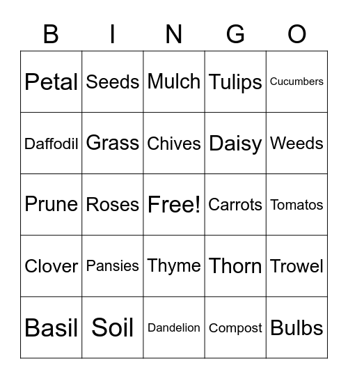 Gardening BINGO Card