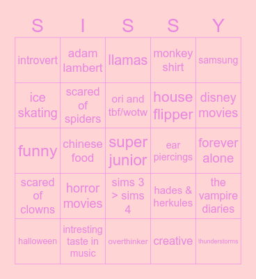 SISTER SPECIAL TREATMENT Bingo Card