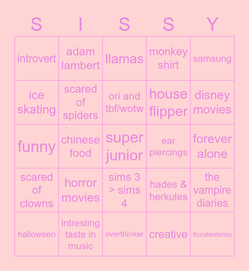 SISTER SPECIAL TREATMENT Bingo Card