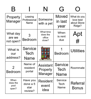 Housing Bingo Card