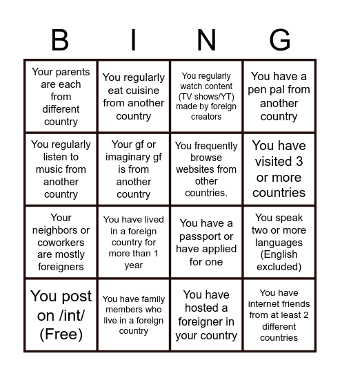 /int/ernational bingo Card
