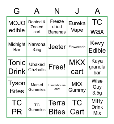 Budtender Bingo Card