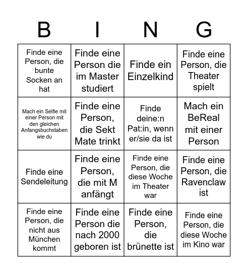 Kultur Freshersnight Bingo Card