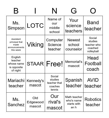 Brentwood Bingo Card