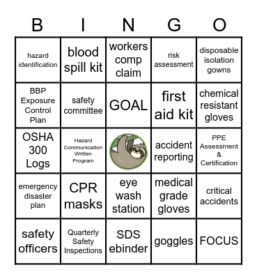 Safety Bingo Card