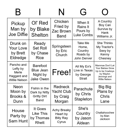 Cowboys of Country Bingo Card