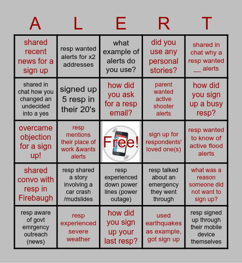 ~CalAlert Bingo~ Bingo Card