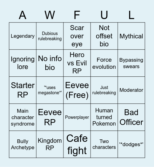 PMD:RP Bingo Card