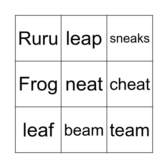 "ea" Bingo Words Bingo Card