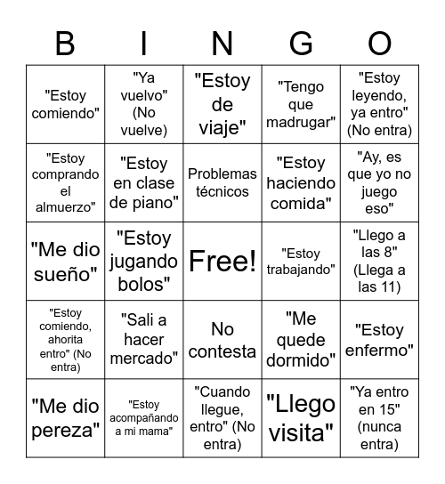 Las sacadas de culo de Fabio Bingo Card