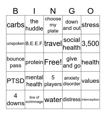 PE/HEALTH Bingo Card