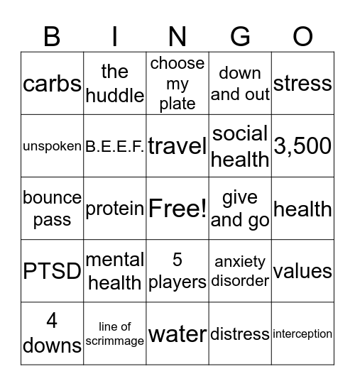 PE/HEALTH Bingo Card