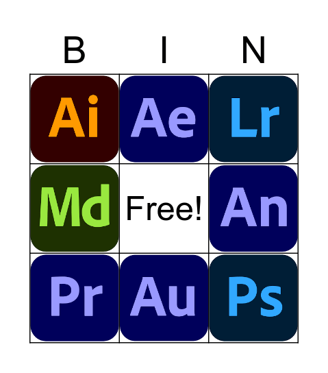Adobe software Bingo Card