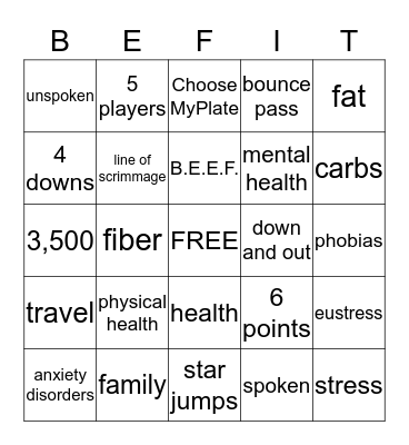 PE/HEALTH Bingo Card