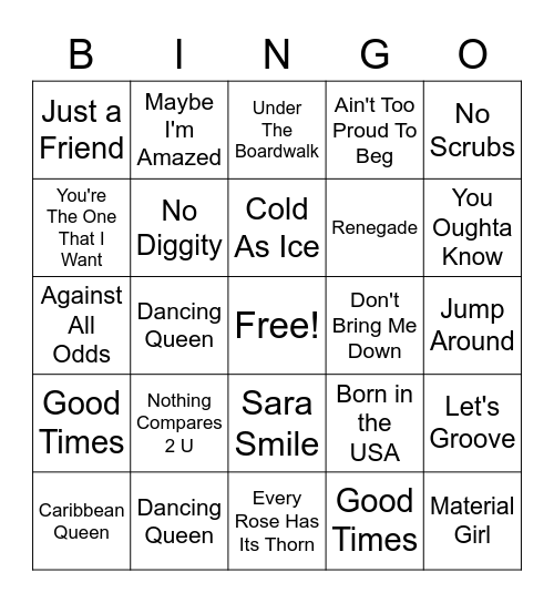SINGO Bingo Card